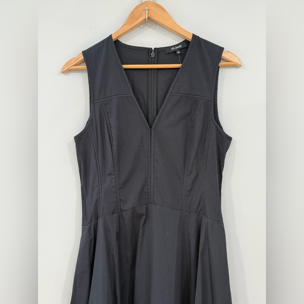 Madewell Black Yana Mid Weight Poplin V-Neck Midi Dress 4 NWT - Picture 4 of 8